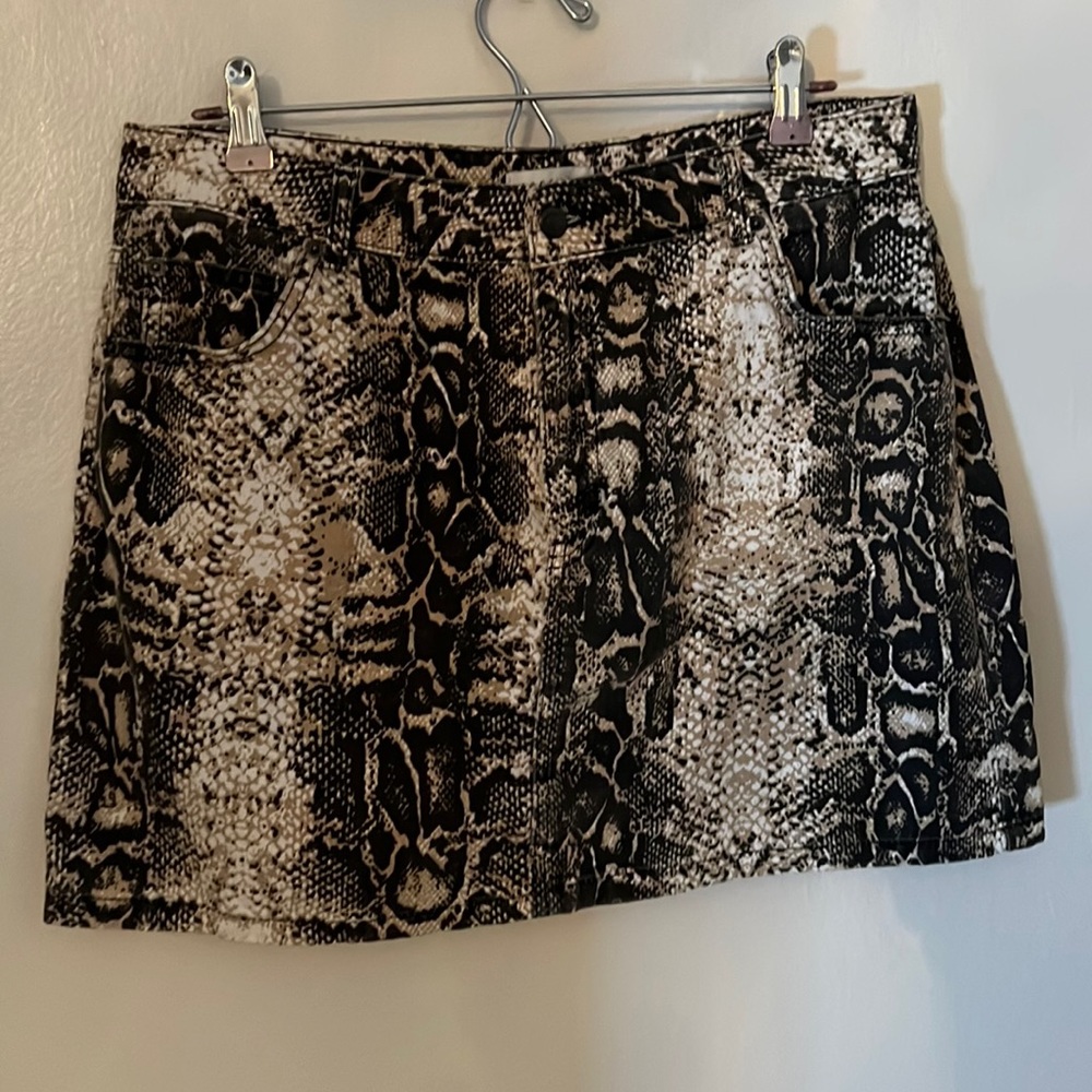 Snake print denim skirt